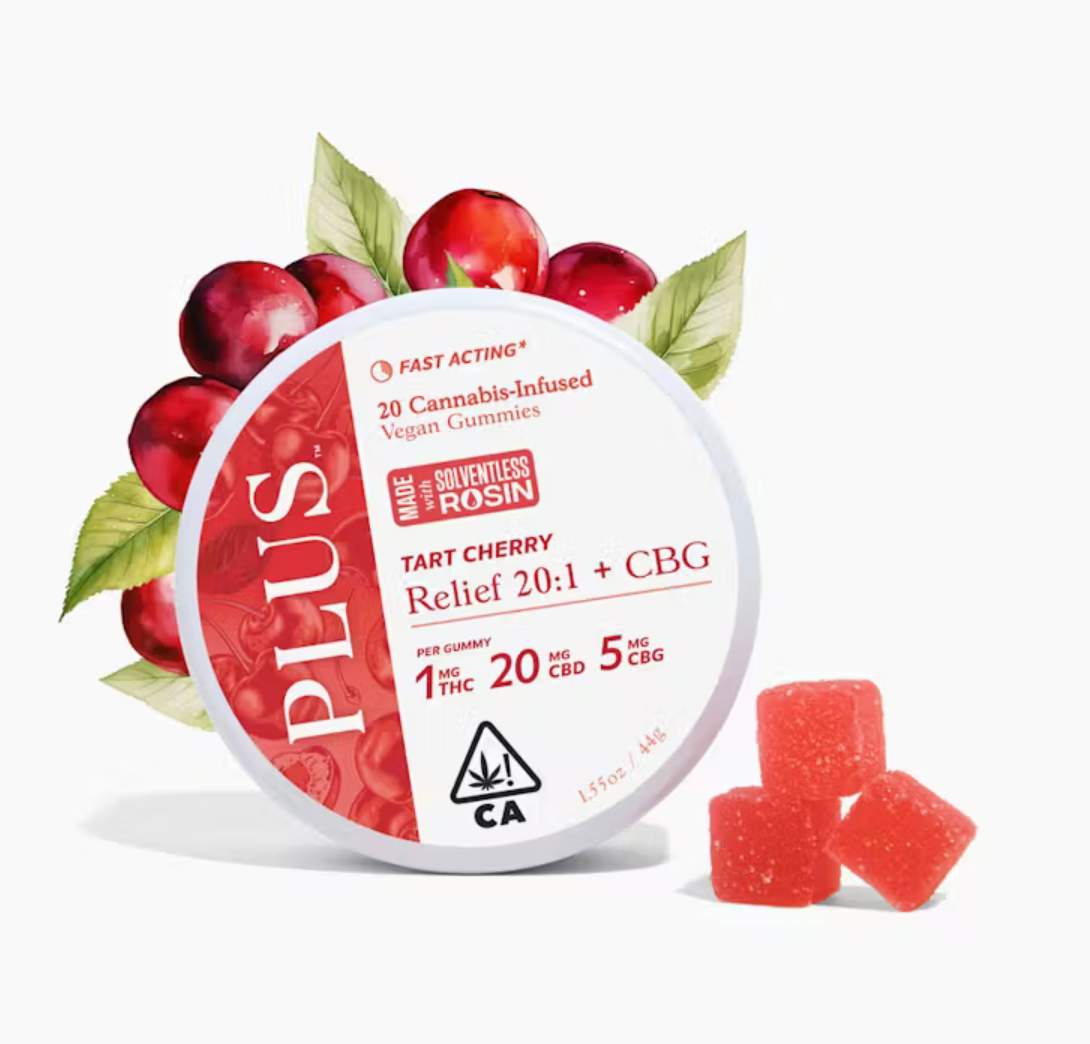 PLUS Products - Solventless Rosin Gummies - Relief - Tart Cherry 20:5:1 520mg